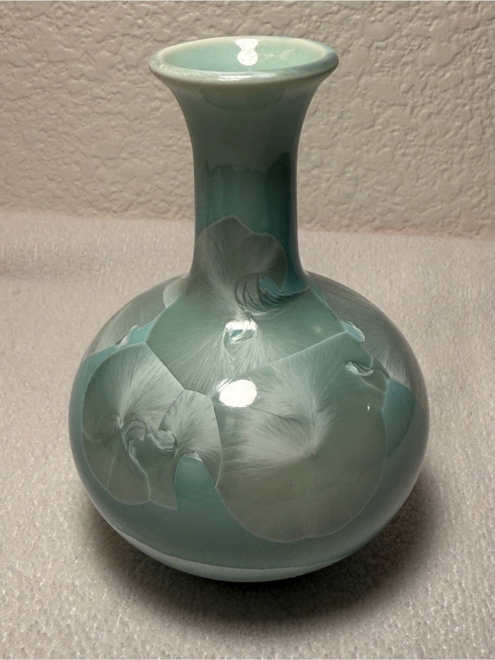Hand Thrown Crystalline Glazed Porcelain Vase Celadon green